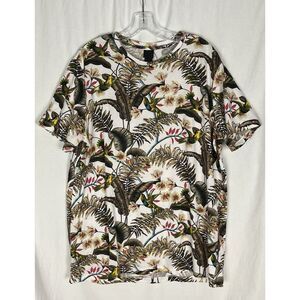 H&M Hummingbird Tropical Hawaiian Palm Shirt, Mens‎ Size L Green Multicolor